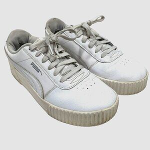 Puma Carina Platform Lace Up Low Top Sneakers White Leather Women's Size 8.5
